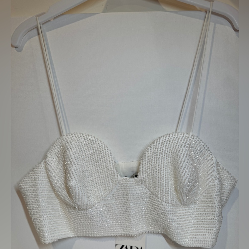 Zara cropped sequin white top